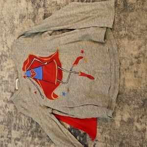 GAP Supergirl Graphic Kids Long Sleeve Shirt - Gray with Red Cape